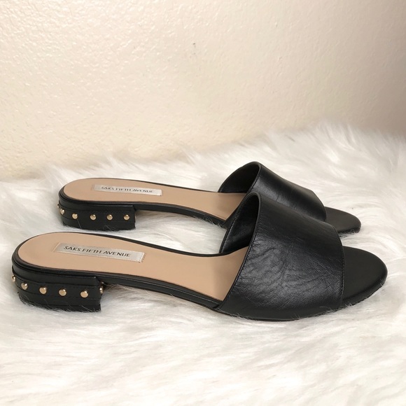 Saks Fifth Avenue Shoes - Saks Fifth Avenue Black Leather Studded Sandals